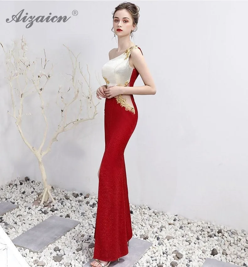 Красные белые роскошные длинные платья русалки Cheongsam современное тонкое платье на одно плечо Qi Pao традиционное китайское вечернее китайское платье-Ципао