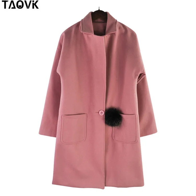 TAOVK женское длинное пальто с длинным рукавом отворотом меховыми шариками карманы