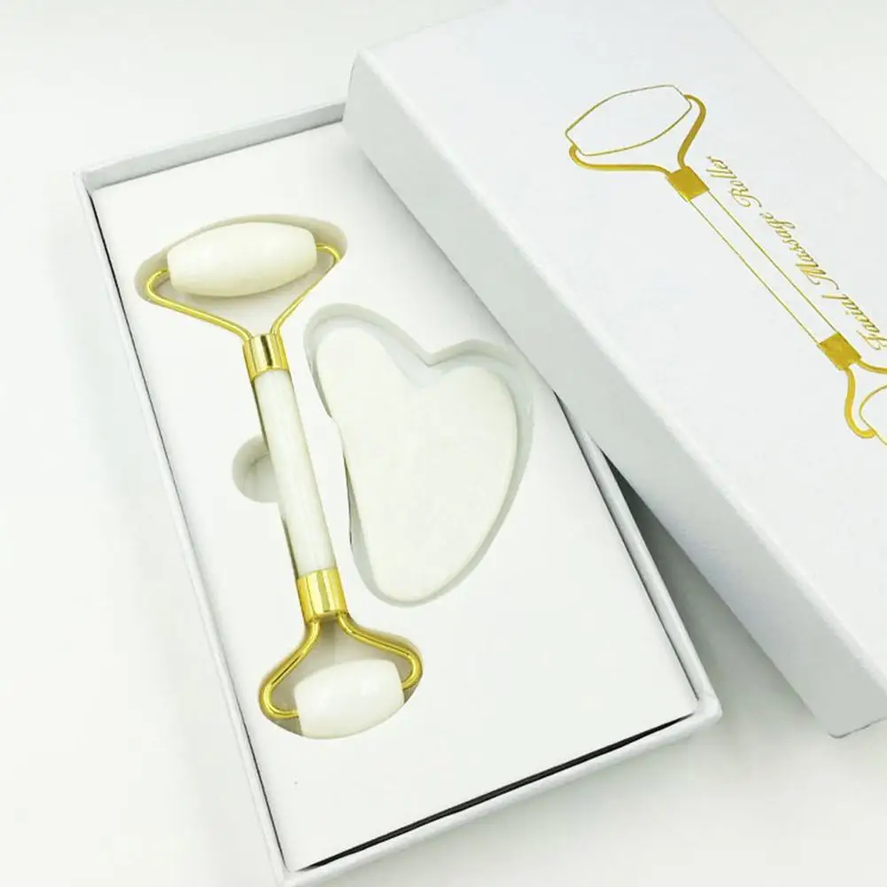

2Pcs Massage Roller GuaSha Tools Massage Jade Stone Natural Rose Quartz Beauty Skin Neck Tool Girl Gift Healthy Sets