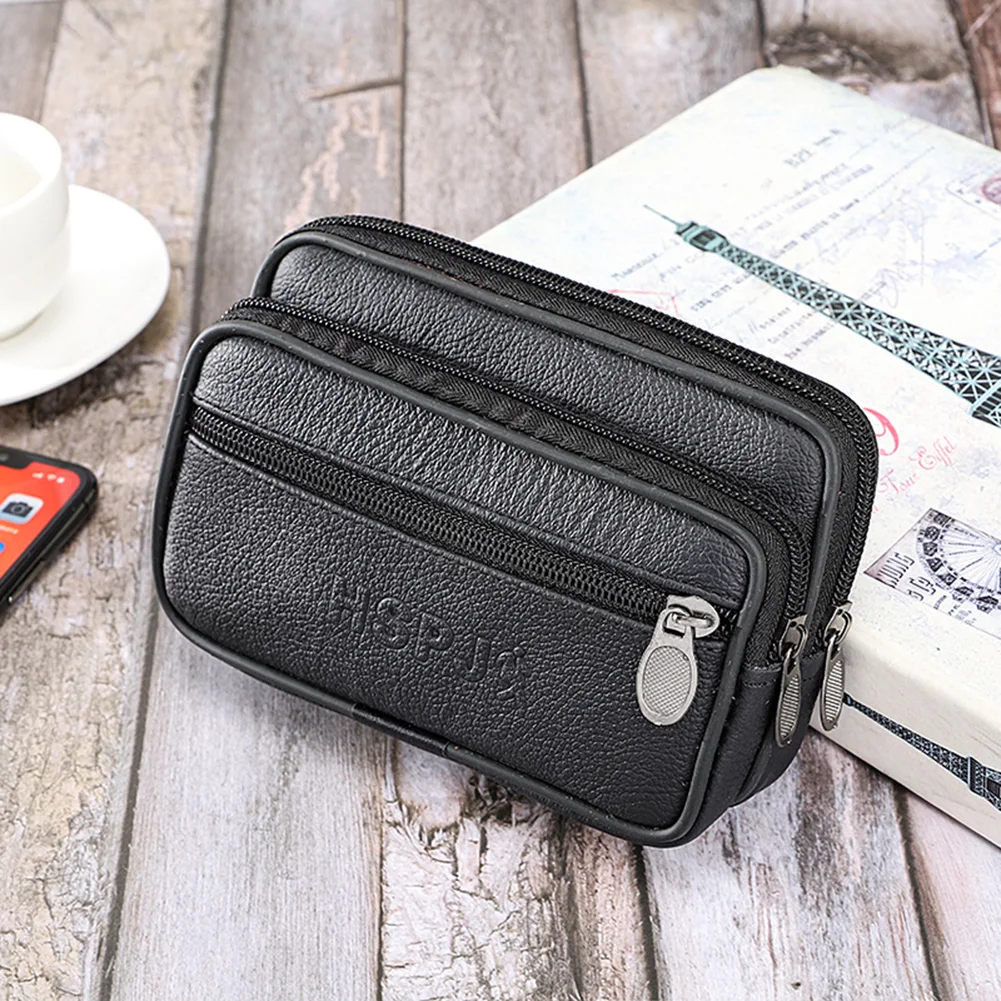 

Vintage Men PU Leather Solid Color Purse Card Holder Casual Male Multi Layers Mini Portable Wallet Coin Purse Waist Purse