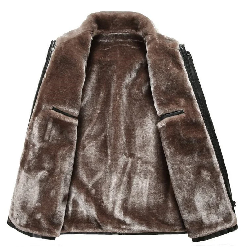 

Mens Winter New Fur 2021 One Male Genuine Leather Jacket Casual Lapel Middle Aged Men Dad Plus Velvet Thick Coat