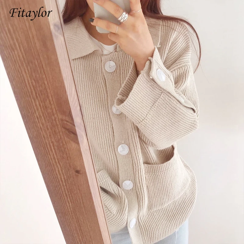 Fitaylor новинка женские кардиганы повседневные отложной воротник однобортный