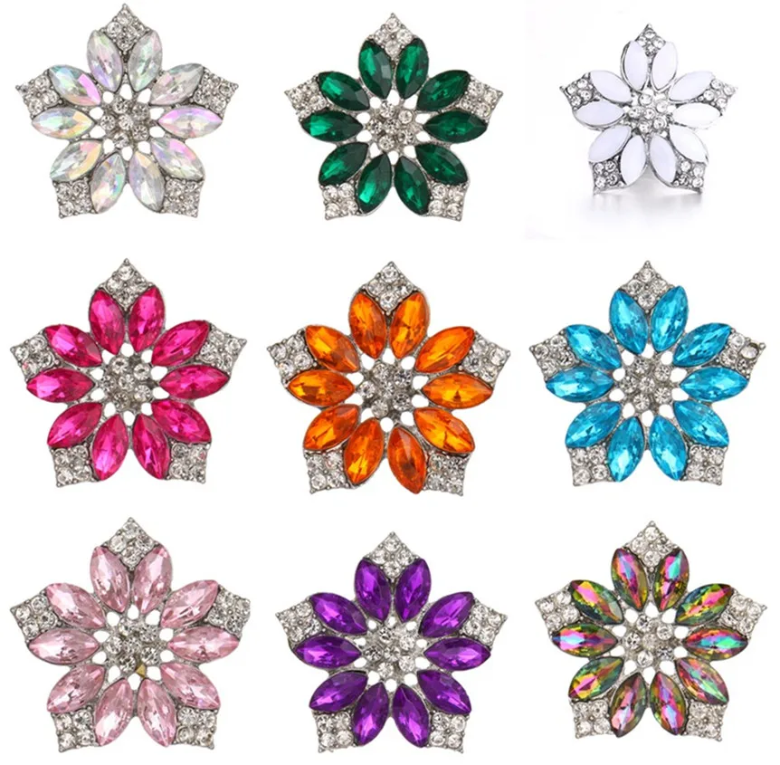 

5pcs/lot New Flower Snap Button Jewelry Rhinestone Metal 18mm Snap Buttons Fit 20mm 18mm Snap Button Bracelet Necklace