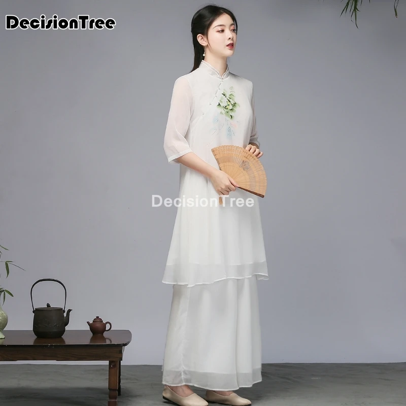 

2021 chinese dress chinese cheongsam qipao cheongsam modern women chiffon gowns vintage printing flower qipao dress
