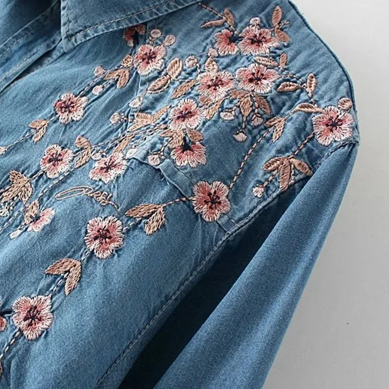 Женская Джинсовая блузка рубашка размера плюс с длинным рукавом рубашки