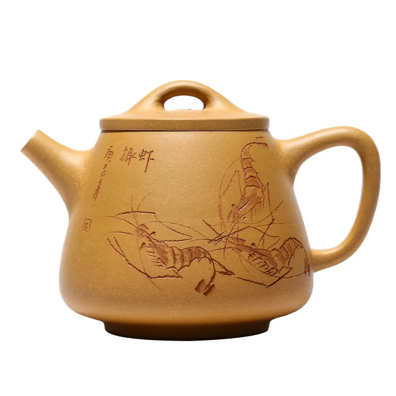 

Yixing purple clay teapot master hand carved xiaqugao Shipiao original mine clay teapot tea set
