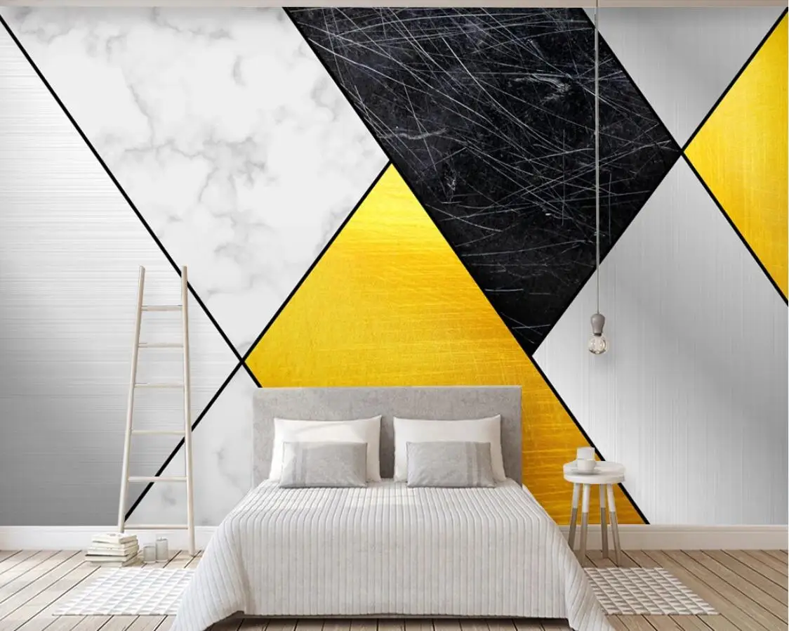 Черно белая желтая Геометрическая мраморная настенная 3D абстрактная
