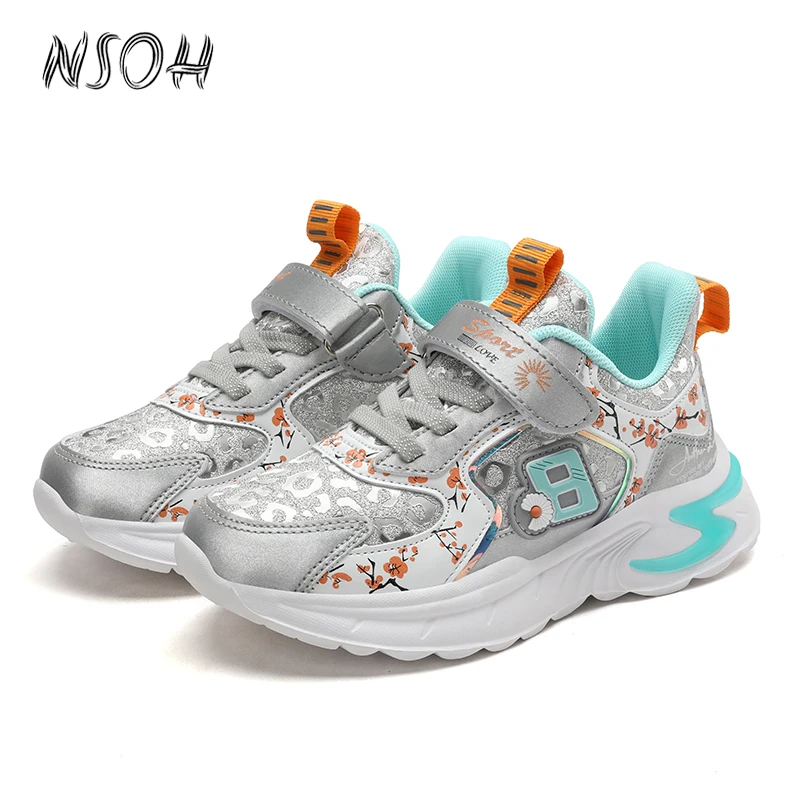 NSOH Kids Casual Shoes Girls Outdoor Casual Sneakears Leather Lightweight Non-slip Running Shoes Fashion School Student Footwear