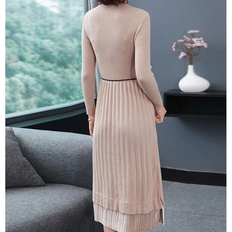 Корейские Модные осенние облегающие Женские вязаные платья женское Полосатое