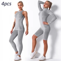 seamless women yoga set yoga workout clothes fitness gym clothes long sleeve crop top high waist leggings shorts sports suits