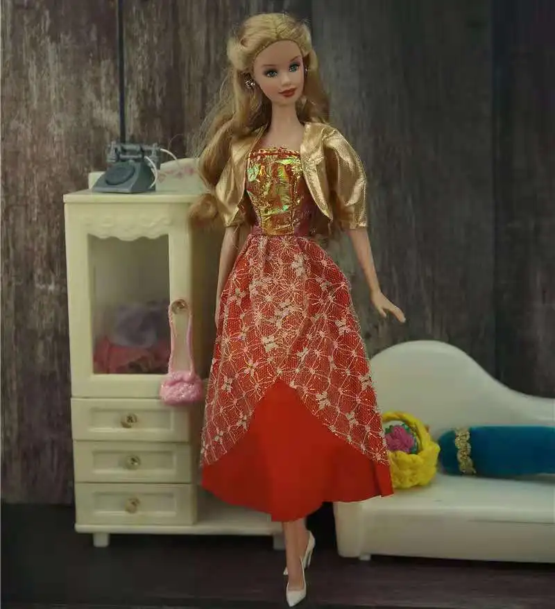 

Fashion Gold Coat Red Lace Dress for Barbie Doll Clothes Clothing Outfits Set 1/6 BJD Dolls Accessories Kids & Baby Cosplay Toys