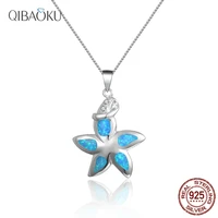 925 sterling silver necklaces blue opal spring flower pendant necklace fine jewelry for women chain necklace gift