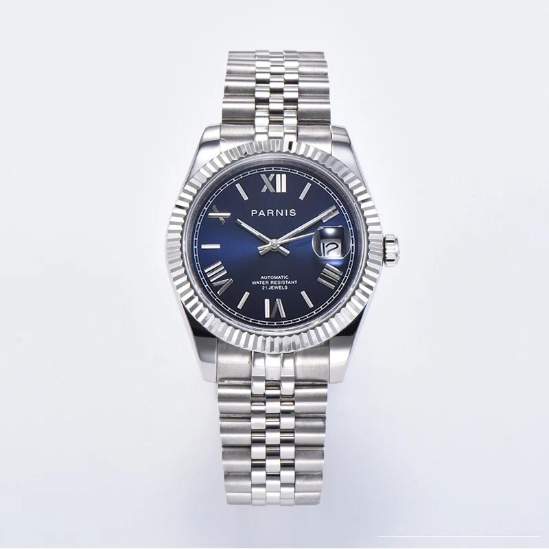 

Parnis Blue Dial Men's Watches Calendar Miyota 8215 Movement 21 Jewels Automatic Mechanical Mens Wristwatch 2021 Luxury Brand