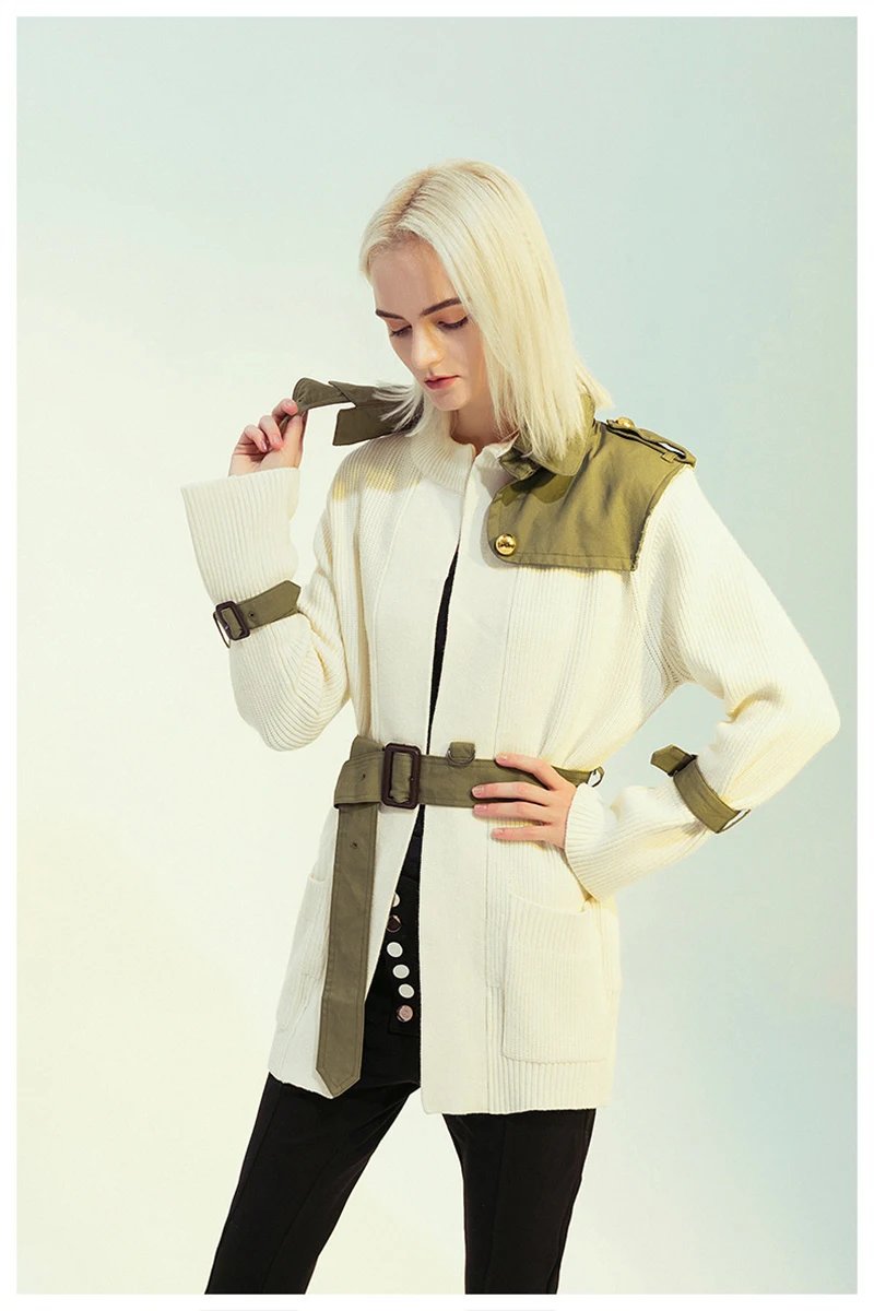 

[EAM] Loose Fit Army Green Knitting Split Temperament Jacket New Lapel Long Sleeve Women Coat Fashion Tide Spring 2021 1M986