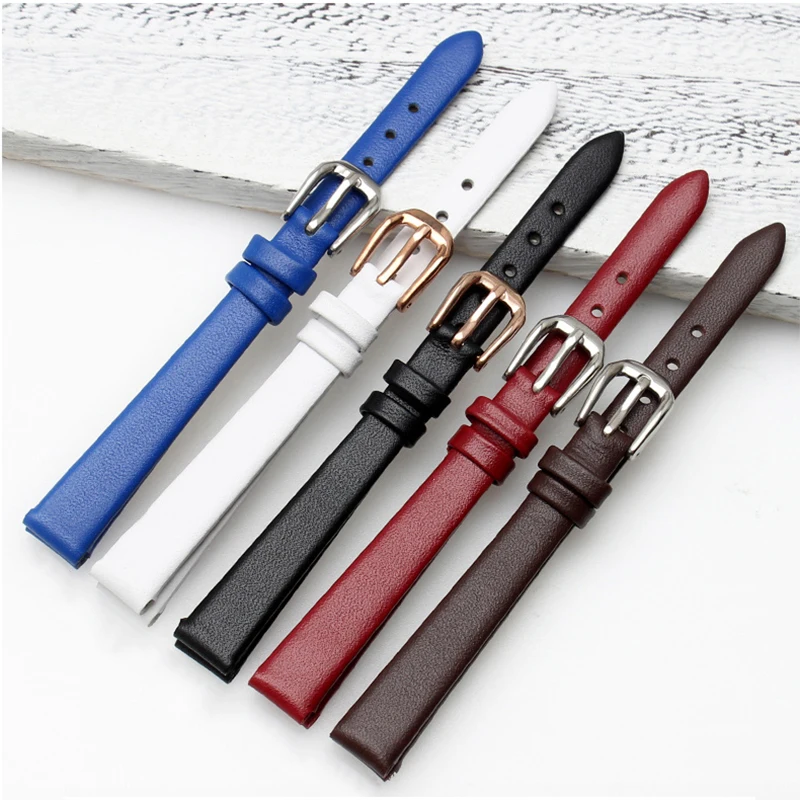 

Women's genuine leather watchband small size bracelet 6mm 8mm 10mm watch strap black red white brown female's slim wrist band