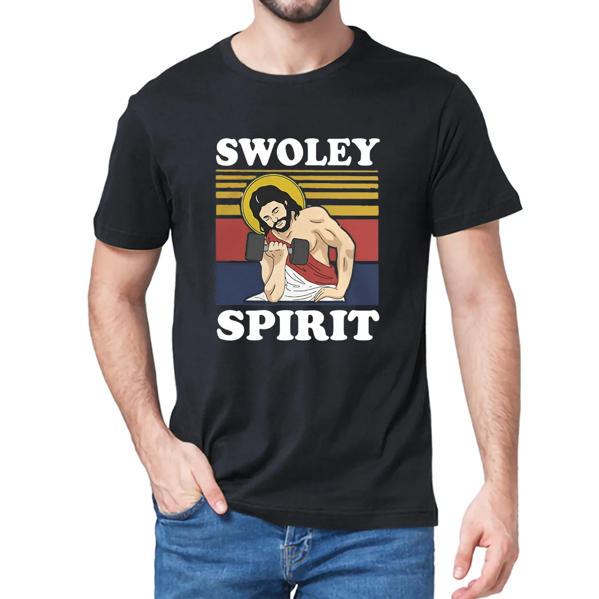 

Unisex 100% Cotton Jesus Weight Lifting Swoley Spirit Funny Christian Summer Men'sT-Shirt Women Soft Tee Gift Vintage Classic
