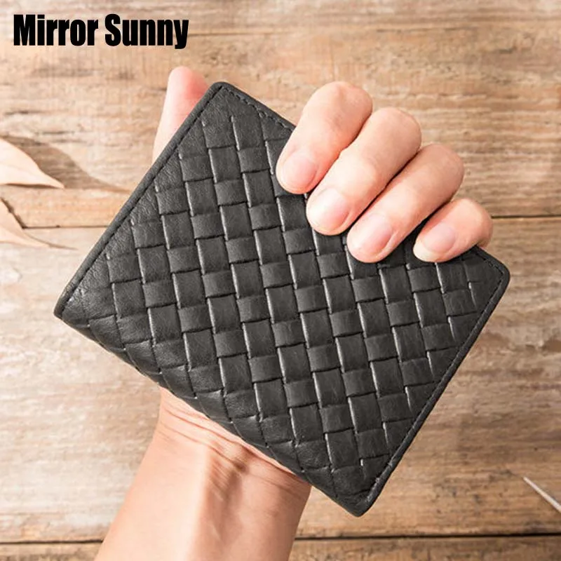 Оригинальный мужской Плетеный бумажник ручной работы из воловьей кожи короткий