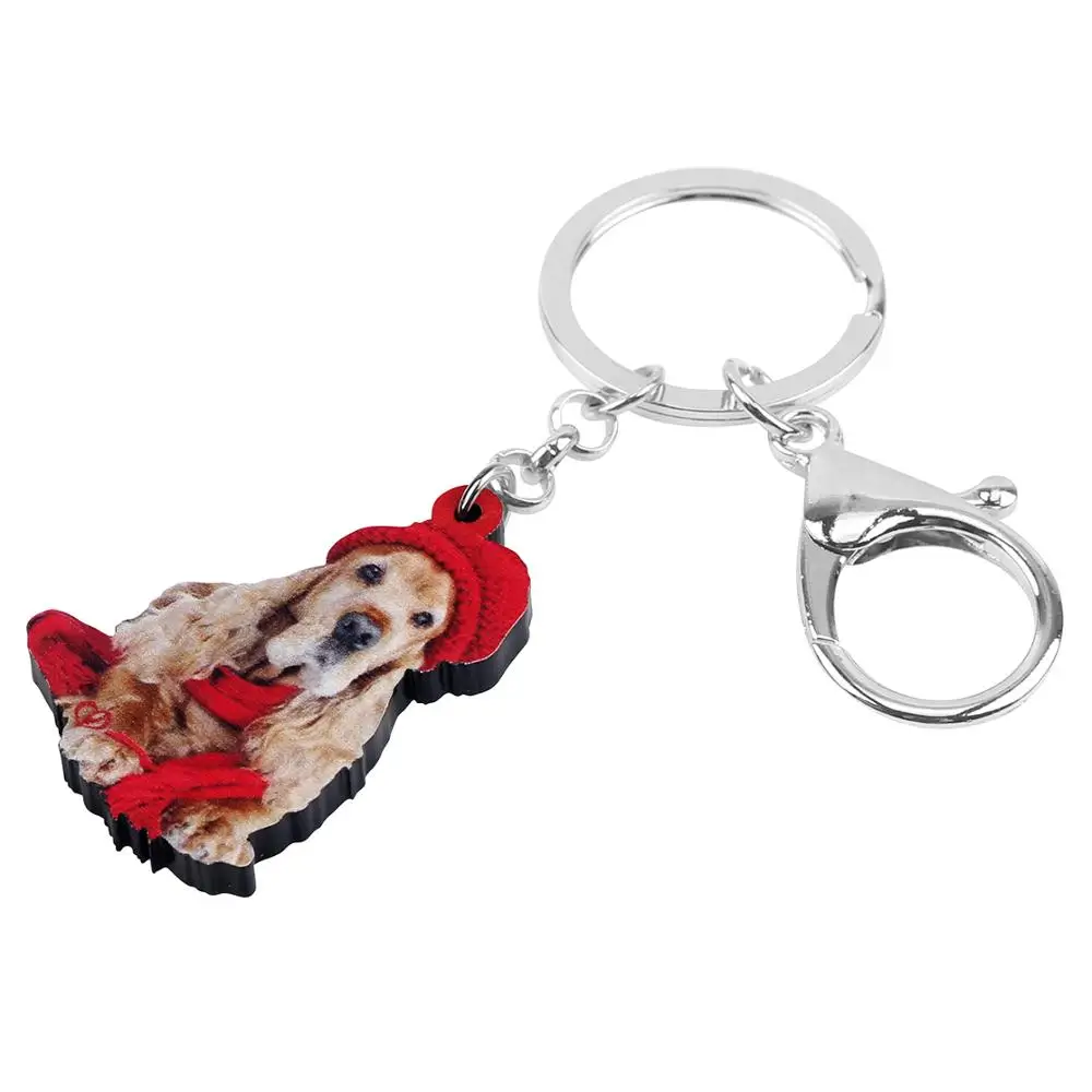 Bonsny Acrylic Christmas Hat Cocker Spaniel Dog Key chains Rings Bag Car Wallet Decorations Keychains For Women Girls Gift | Украшения и