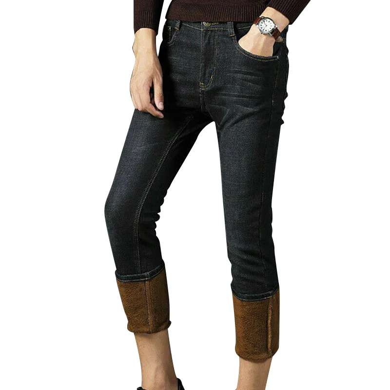 Новые мужские зимние джинсовые штаны джинсы с флисовой подкладкой теплые прямые