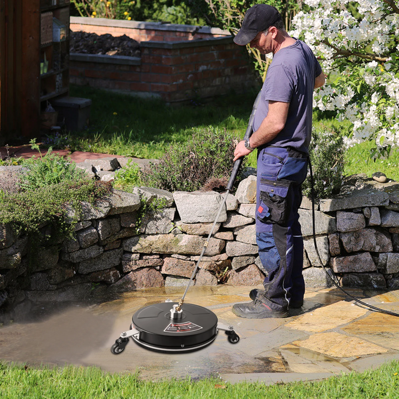 Cepillo de fregado de suelo de acero inoxidable de alta presi&oacute;n, limpieza ligera y Flexible, limpiador redondo de suelo, arandela de superficie r&aacute;pida-4
