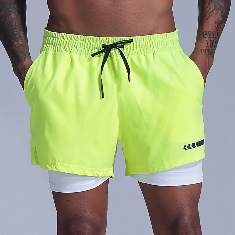 Спортивные шорты для мужчин быстросохнущие двухслойные мужские спортивные