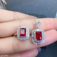 kjjeaxcmy fine jewelry natural ruby 925 sterling silver women pendant necklace chain ring set support test exquisite