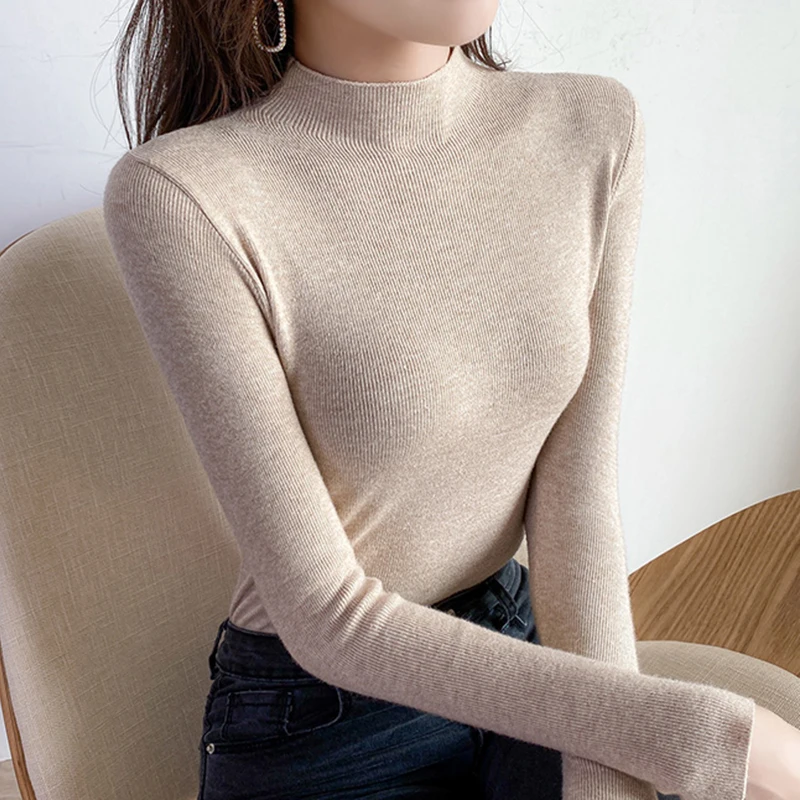 

2021 New-Coming Autumn Winter Tops Turtleneck Pullovers Sweaters Primer Shirt Long Sleeve Short Korean Slim-fit Tight Sweater