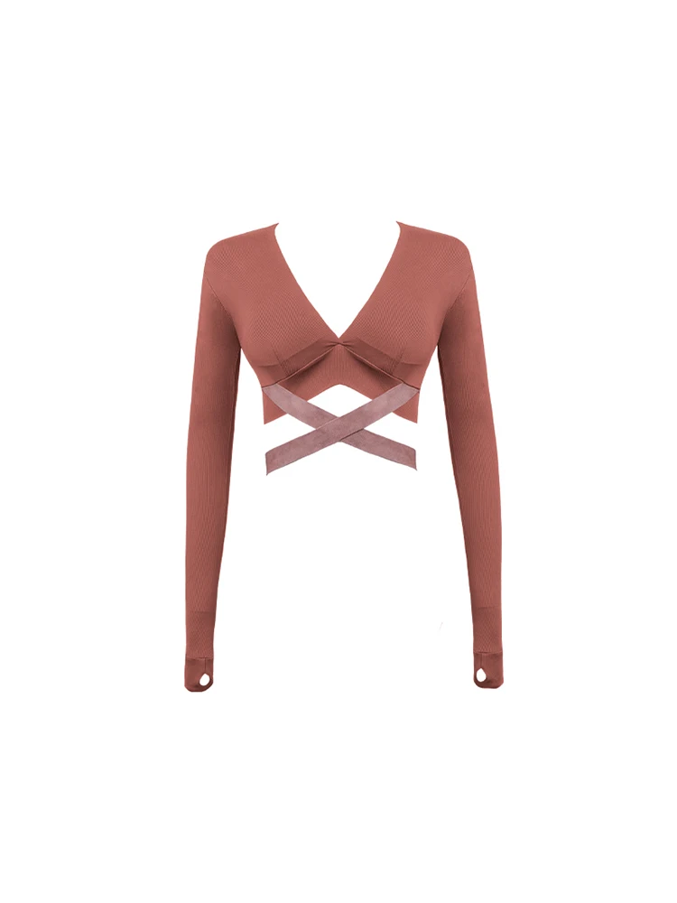 

Women's top with chest pad Latin dance practice clothes, cross-belt V-neck basic dance