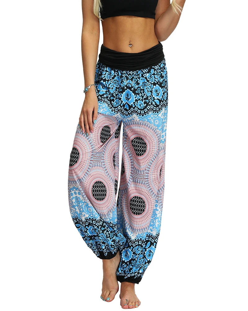 Harem Hippie Pants Smocked Waist Yoga Palazzo Boho Clothing for Women