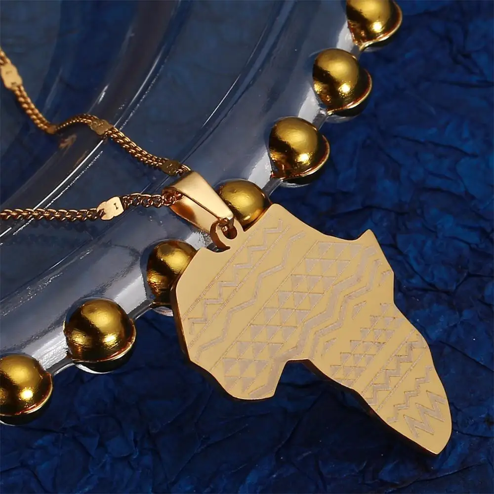Нержавеющая сталь золотой цвет кулон Карта Африки ожерелье Африканская Шарм