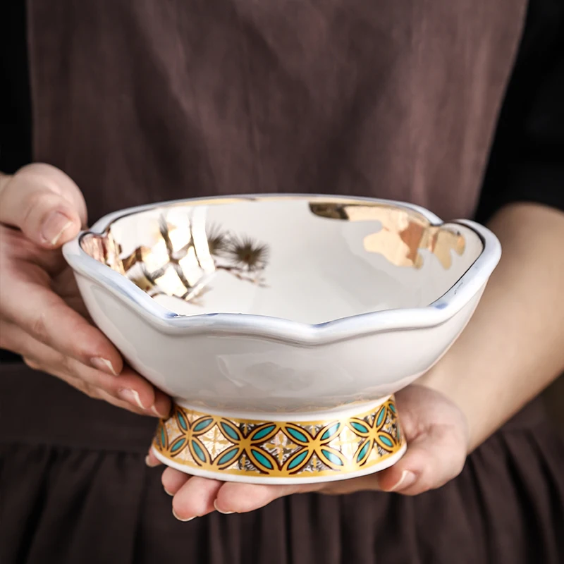 

Rice Bowl Japanese Style Ceramic Bowl Sushi Plate Creative Traditional Platter Greeting Pine Salmon Home and Hotel Use 1pcs