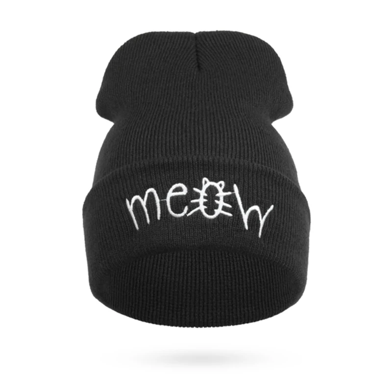 

New Embroidery Meow Winter Hat Men Caps Women's Beanies Warm Hip Hop Bonnet Wool Blends Knitted Hat Female Skullies Beanies