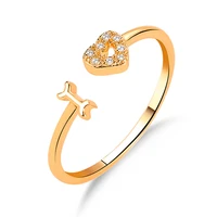 1pc silvergold color alloy rhinestone love ring geometric heart adjustable opening rings for women fashion jewelry gift