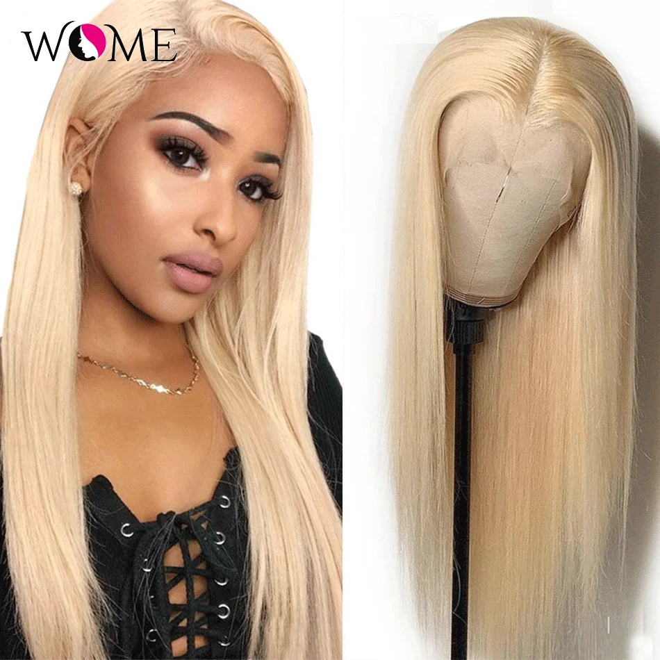 Женские 613 прямые волосы парики медовая блондинка бразильские 13x4 из человеческих