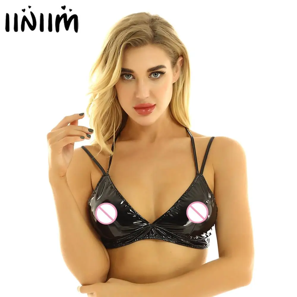 Женское нижнее белье кожаный бюстгальтер пуш ап с эффектом влажного вида