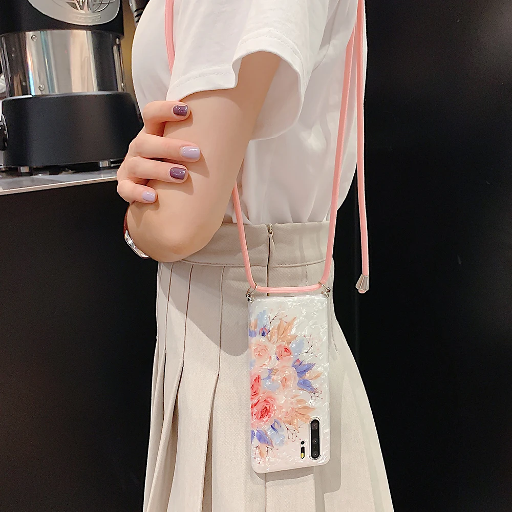 

Vintage Flower Dream Shell Lanyard Phone Case For Samsung Galaxy S20 Note 10 S10 S8 S9 Plus Note 8 9 Soft IMD Back Cover