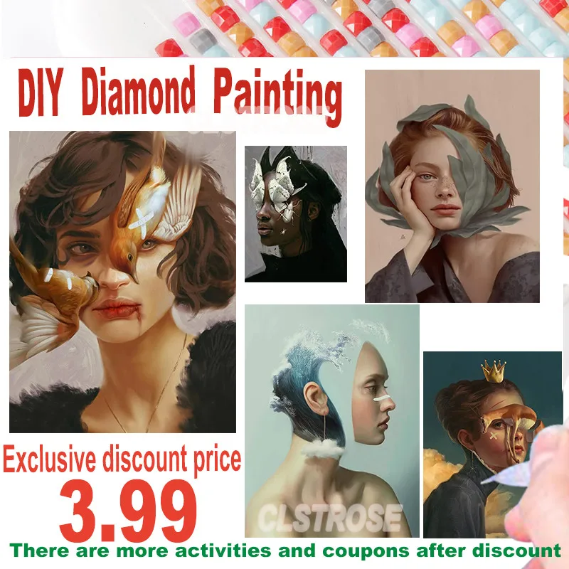 

Diamond Painting Abstract Art Cross Stitch Kit Gift Yellow Bird Wall Art On The Face of The Character Can Be Customized