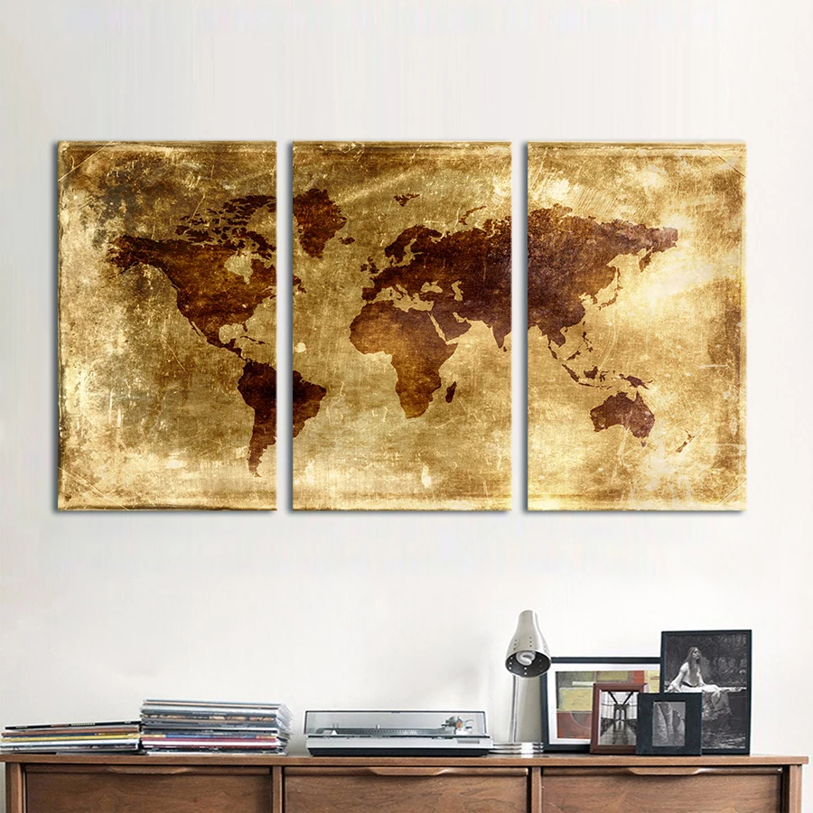 

3 Pieces World Map Pictures 5d mosaic diamond painting cross stitch embroidery full square round drill decoration Old style art