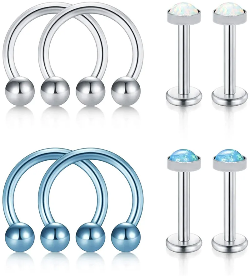 Серьги гвоздики для пирсинга из нержавеющей стали с опалом и внутренней