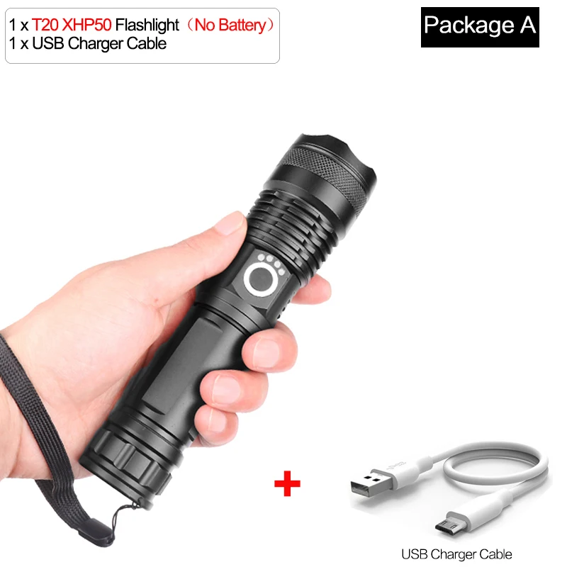 Package A 7500 люменов XLamp 3* XHP50 самый мощный светодиодный фонарик usb Zoom фонарь xhp70.2 xhp50 18650 или 26650 перезаряжаемый аккумулятор для охоты - Испускаемый цвет: Package A