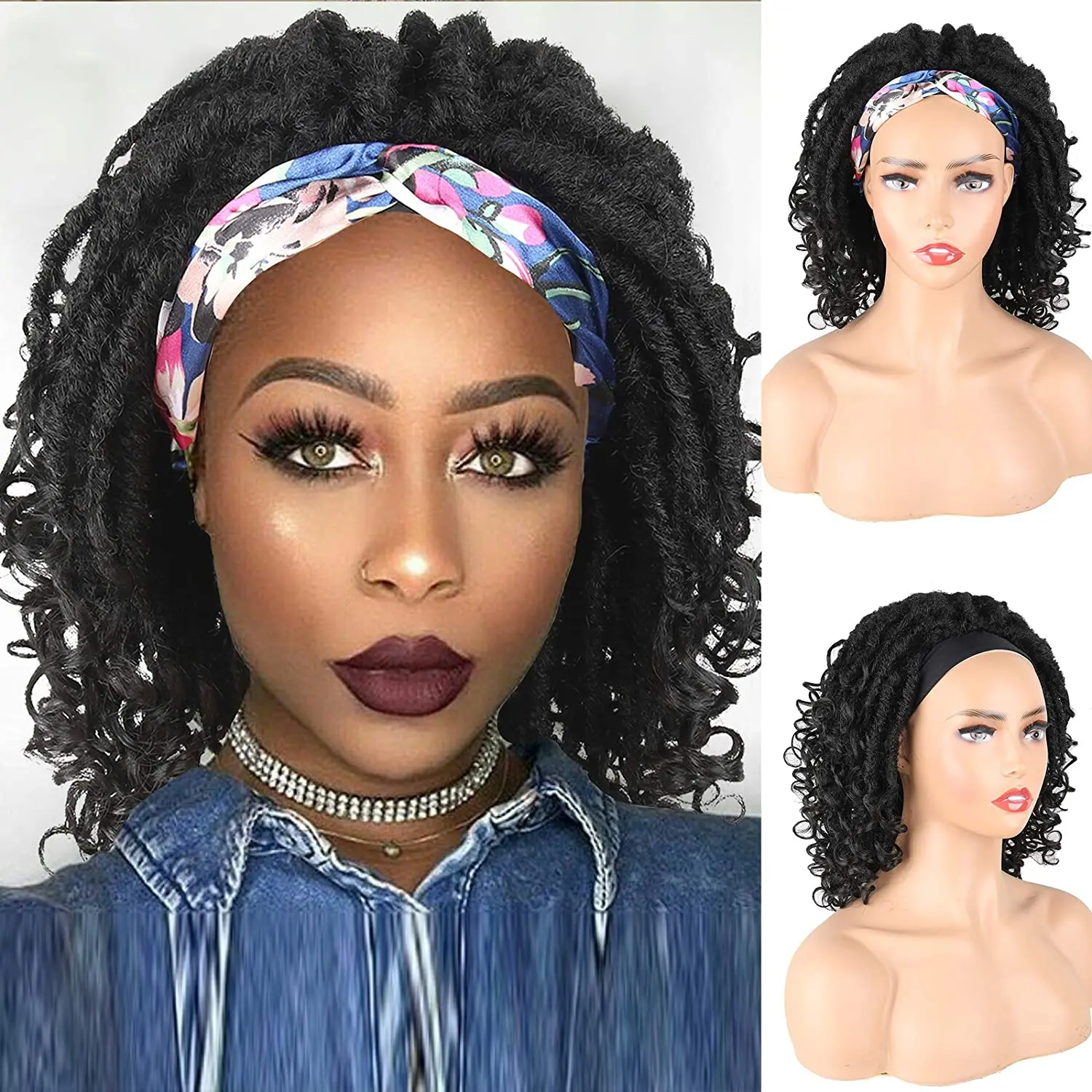 

Short Synthetic Wigs Soft Faux locs Dreadlock Afro Curly Headband Wig For Black Women Dreads Braiding Crochet Twist Hair Fiber
