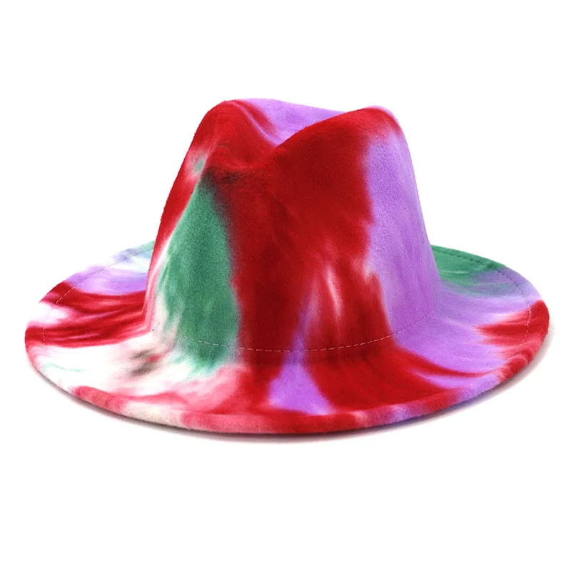 

spring winter Women's cap hats for men fedoras Bowler Tie dye fashion Wool autumn vintage new round Jazz Hat European American