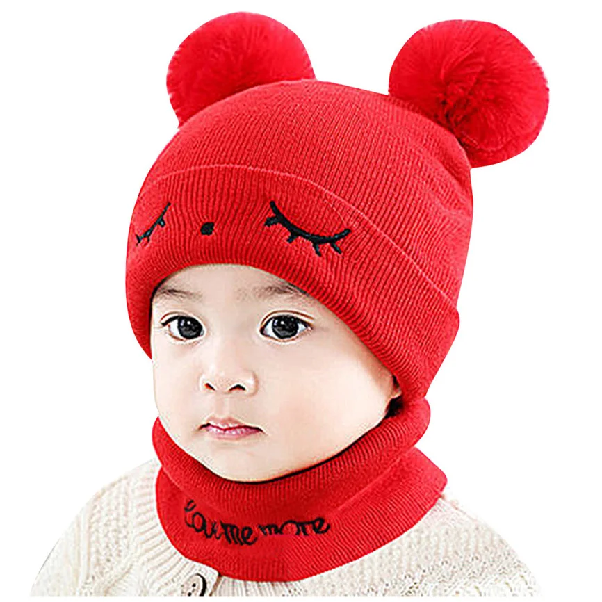 Hat Scarf Set Toddler Newborn Kids Baby Boy Girl Pompon Winter Warm Knit Crochet Beanie Caps Children Cartoon Cute | Детская одежда и