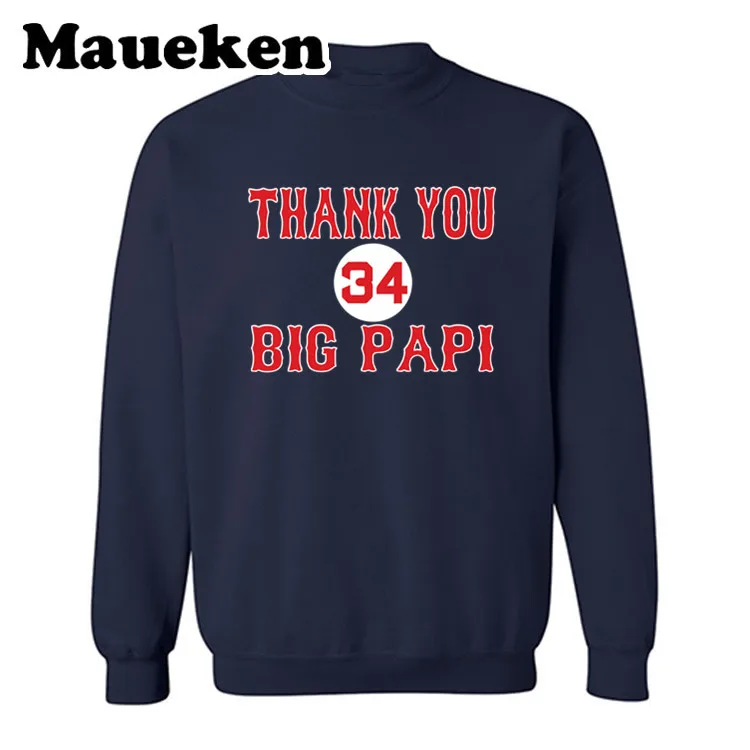 Мужские толстовки Boston 34 Давид Ортис Спасибо Большой Papi толстый круглый воротник