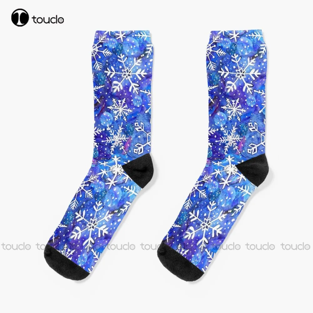 

Christmas Snowflake Midnight Sky On Blue Socks Red Socks Personalized Custom Unisex Adult Teen Youth Socks 360° Digital Print