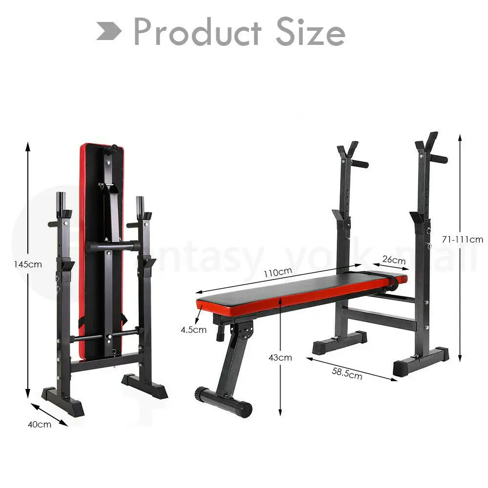 

116x55x111cm Adjustable Dumbbell Weightlifting Bed Home Folding Stool Fitness Weight Bench Squat Rack Household Barbell Bracket