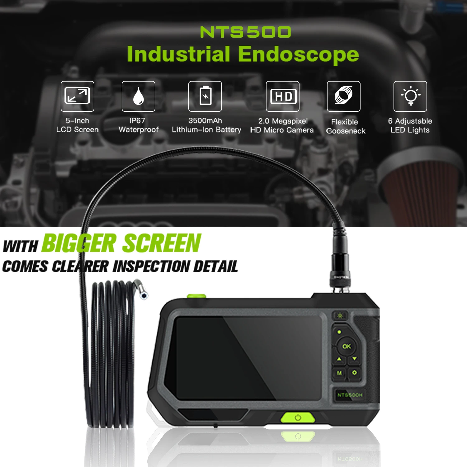 5 дюймов HD LCD промышленный эндоскоп бороскоп камера Инспекционная с полужесткой