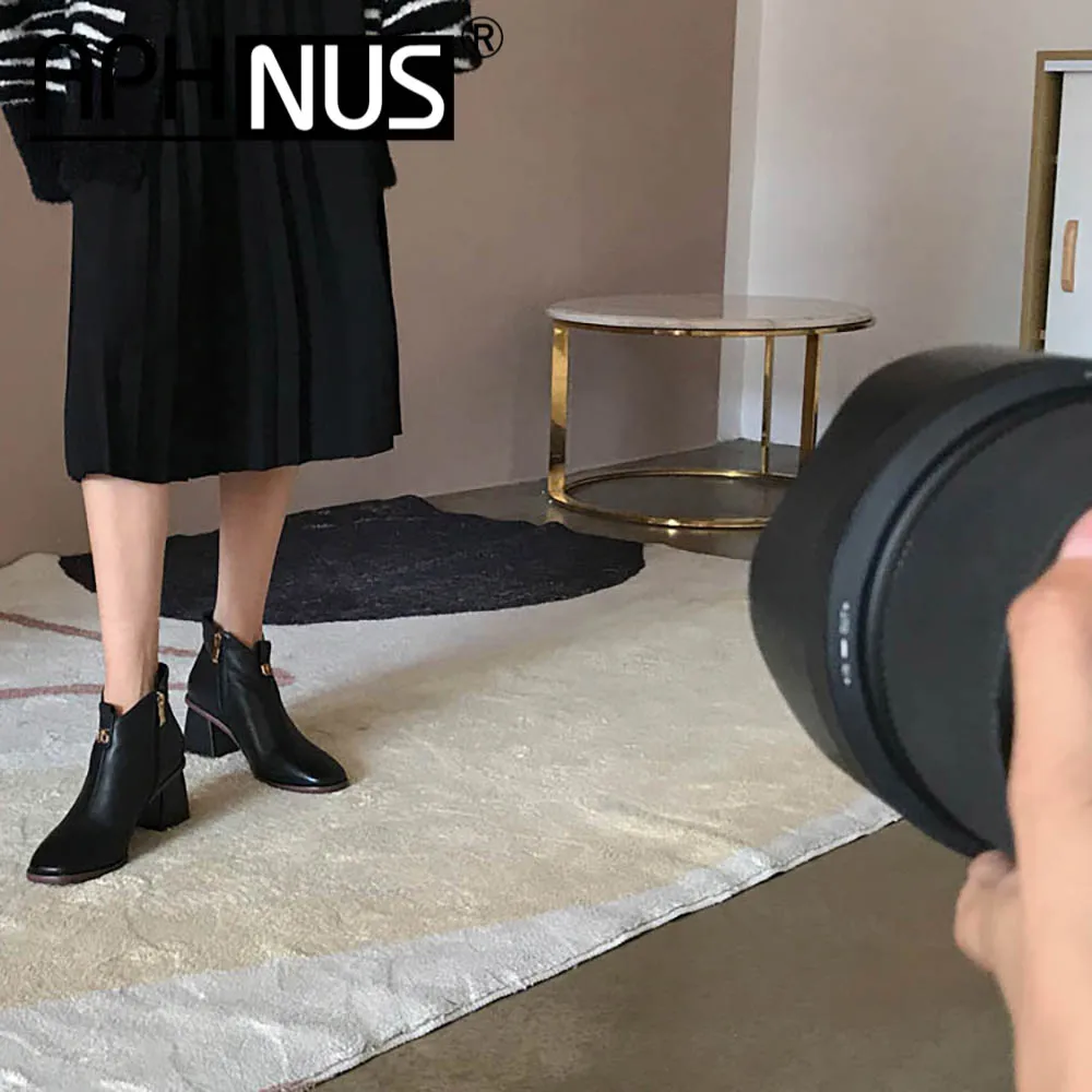 

APHNUS Womens Boots Short Ankle Booties Mid High Heels Pumps Woman 2020 Shoes For Women New Boot