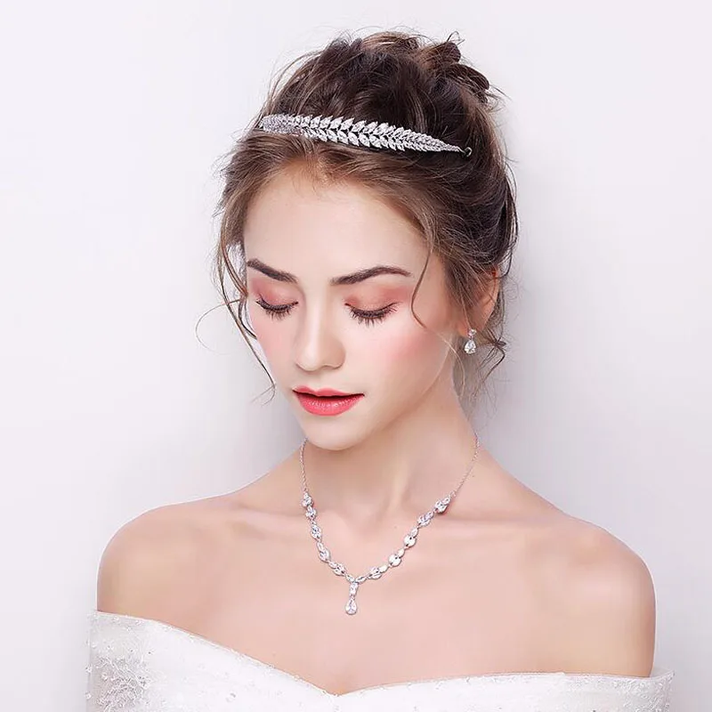 SLBRIDAL Серебро Проложить Параметр кубического циркония Свадебная Тиара повязка CZ свадебные queen Пышное Платье принцессы вечерние Корона невесты Для женщин