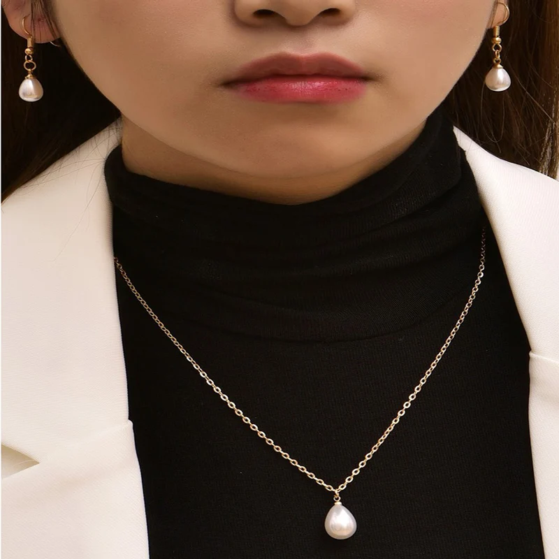 Фото Алисюй корейский жемчуг Простое Ожерелье Модный Ювелирный Набор круглая Капля